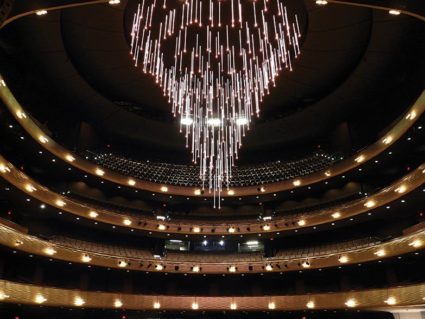 The "falling stars" chandelier at Winspear Opera House